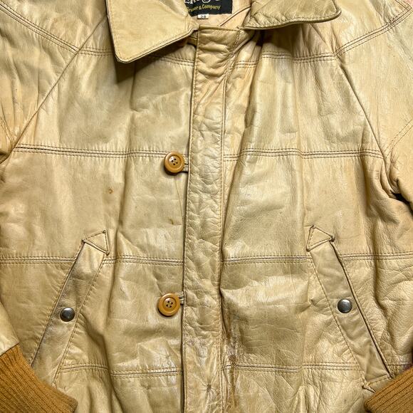 Perusal by Gruner & Company Vintage 80s Leather Bomber Jacket Distressed Tan Zip - Picture 6 of 13